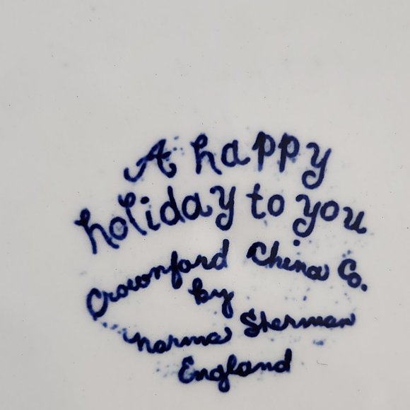 Vintage Merry Christmas Crownford, China Plate by Norma Sherman 1973 England Blu - Picture 7 of 7